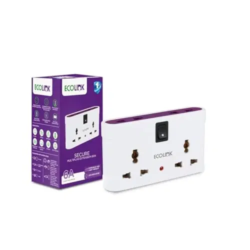 EcoLink 4 Way Multiplug 6a | Compact Power Distribution | Surge-Safe Build | Universal Sockets | For Home And Office| Pack Of 1