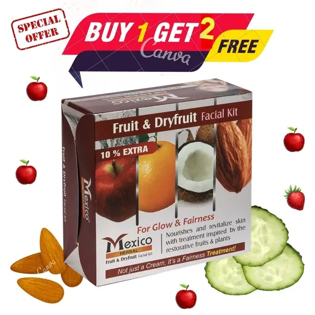 Maxico Herbal Fruit & Dry Fruit Facial Kit, Pack of 3