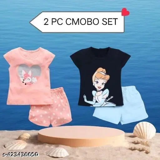 Hosiery Cotton Printed Clothing Set for Kids, Multicolor, Pack of 2 (0-3 Months)