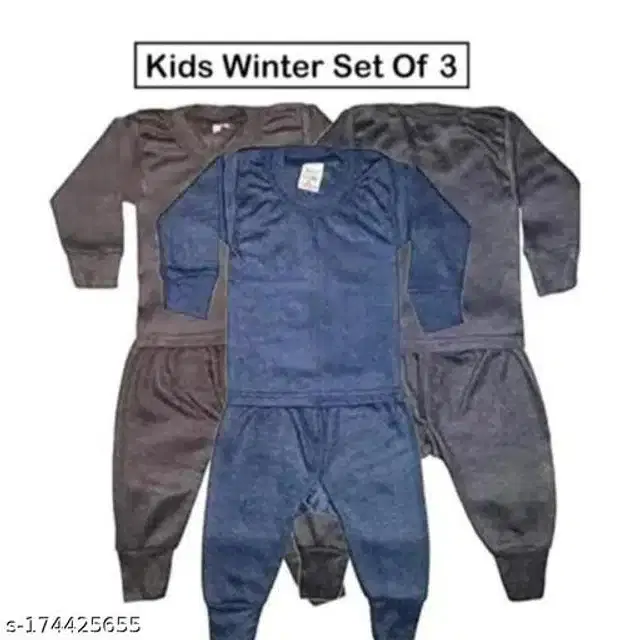 Cotton Thermal Clothing Set for Infants, Set of 3 (Black & Navy Blue, 6-9 Months)