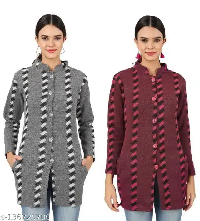 Woolen Cardigans for Women, Pack of 2 (Multicolor, L)