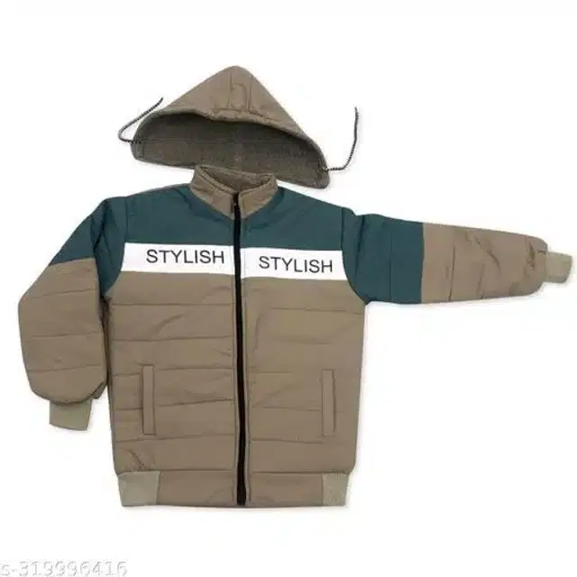 Nylon Full Sleeves Hooded Jacket for Girls (Navy Blue & Tan, 9-12 Months)