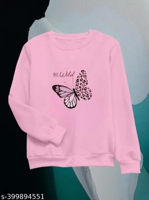 Cotton Printed Sweatshirt for Women (Pink, S)