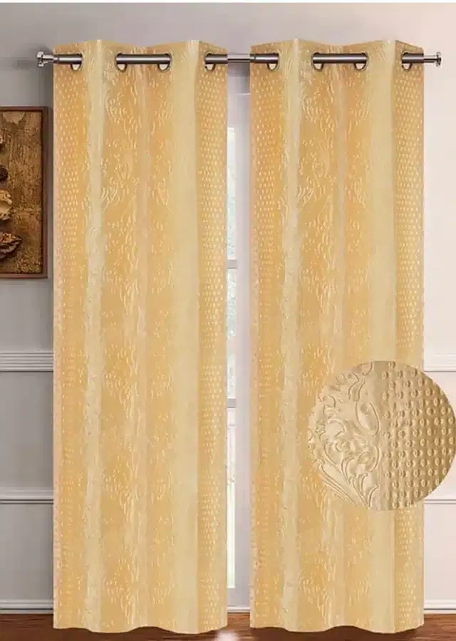 Polyester Embroidered Window & Door Curtains, Pack of 2, Cream, 5 feet