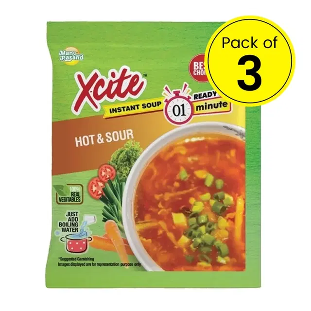 X-Cite Instant Hot N Sour Veg Soup (Pouch) 3X15 g (Pack Of 3)