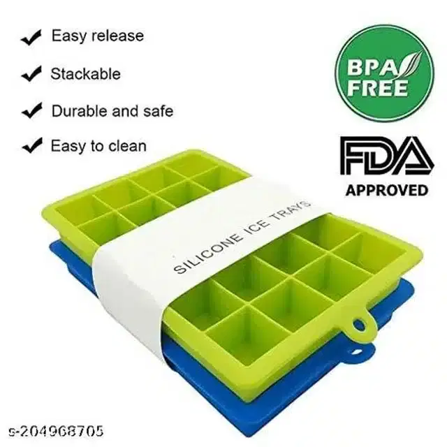 Silicone Ice Cube Tray, Multicolor, Pack of 2