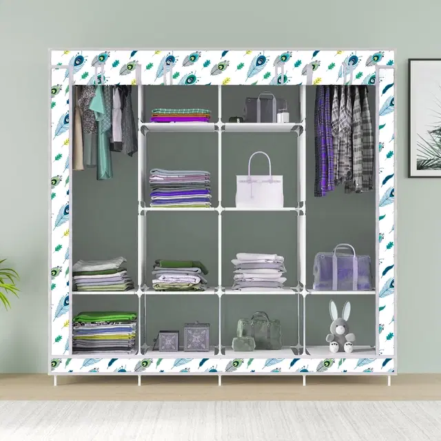Plastic Printed Collapsible Wardrobe, Grey