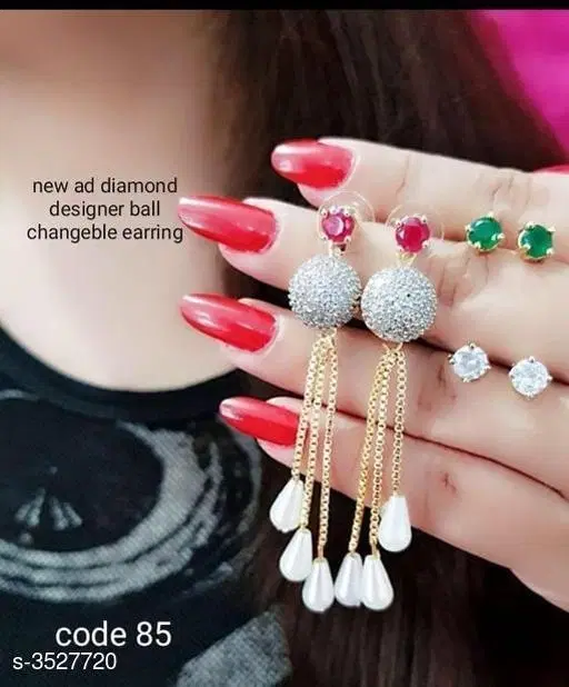 Brass Earrings for Women (White, Free Size)