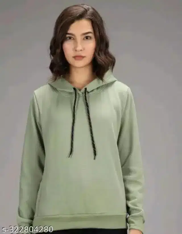 Fleece Full Sleeves Hooded Sweatshirt for Women (Olive, M)
