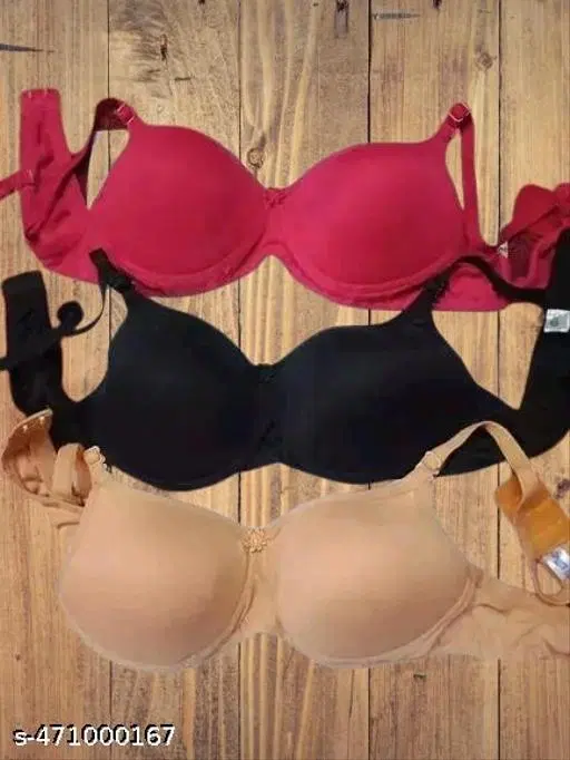 Cotton Solid Bra for Women & Girls, Multicolour, Pack of 3 (28A)