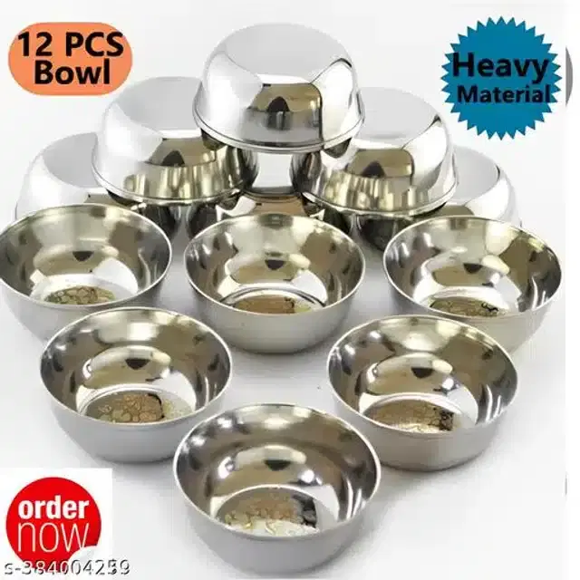 Stainless Steel Bowls, Silver, Pack of 12