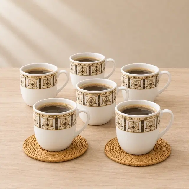 Ceramic Tea & Coffee Cup, White, Pack of 6 (140 ml)