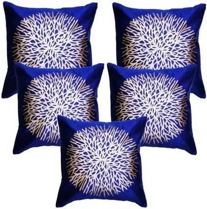 Jute Cushion Covers, Blue, 16x16 inches, Pack of 5