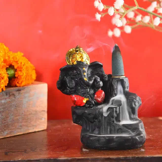 Lord Ganesha Fountain Diffuser, Black, 4 inches