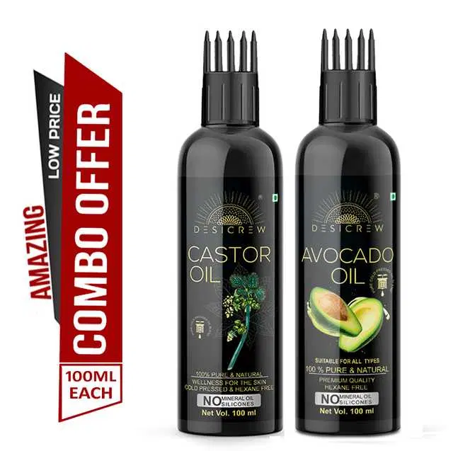Desi Crew Cold Pressed Pure Castor Oil & Avocado Oil, Pack Of 2, 100 ml, KGE-129
