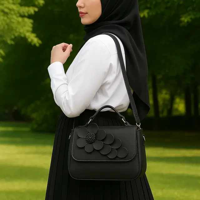 Syntethic Leather Solid Sling Bag for Women (Black)