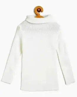 Woolen Solid High Neck Sweater for Girls (White, 1-2 Years)