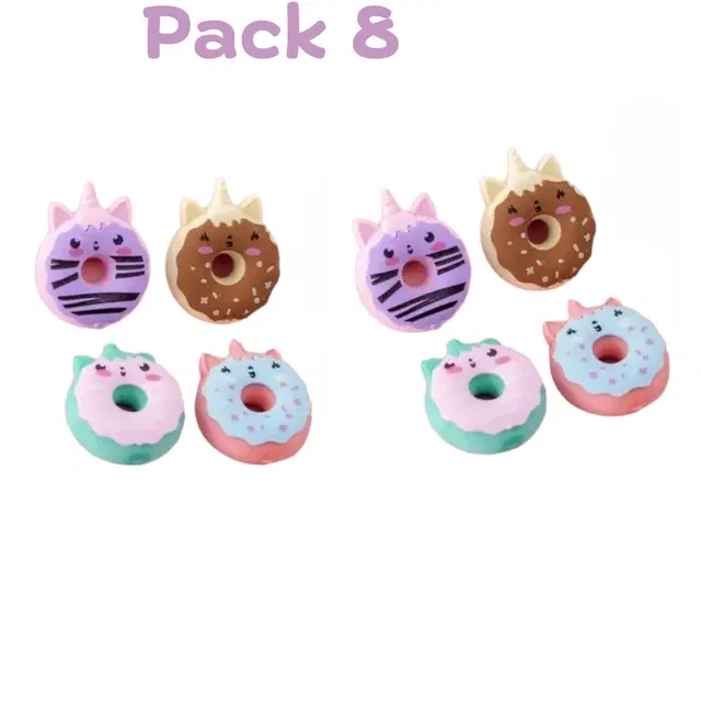 Plastic Donut Earser, Multicolor, Pack of 8