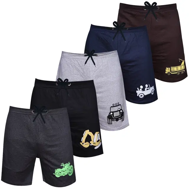 Cotton Shorts for Boys, Pack of 5 (Multicolor, 6-7 Years)