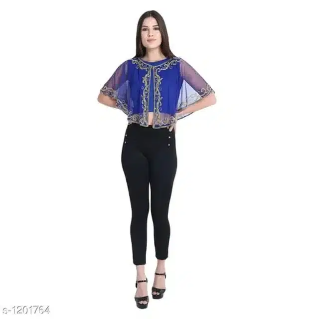 Embroidered Poncho for Women (Royal Blue, Free Size)