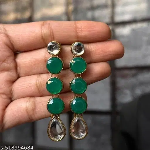 Alloy Kundan Earring for Women & Girls, Green