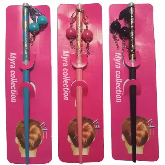 Handcrafted Wooden Hair Stick Juda Stick, Juda Pin, Hair Pin, Hair Clip, Bun Stick Bun Stick, Set of 3 (Multicolor)