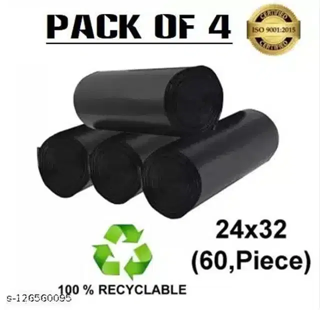 Biodegradable 15 Pcs Garbage Bags, Black, 24x32 inches, Pack of 4