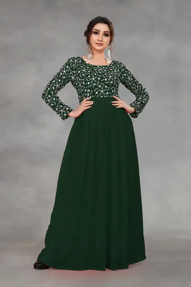Women's Embroidered Anarkali Flared Gown (Green, M)