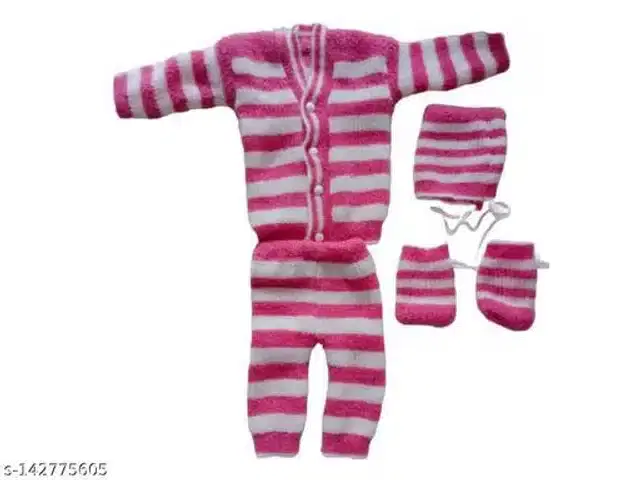 Woolen Sweater & Pant with Socks & Cap for Kids (Multicolor, 3-6 Months)