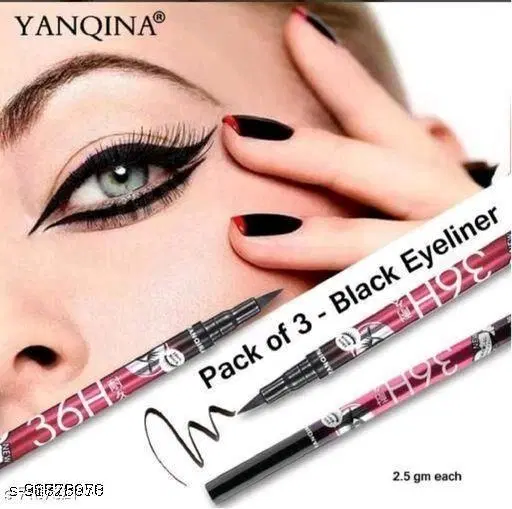 36H Waterproof Liquid Eyeliners, Black, Pack of 3