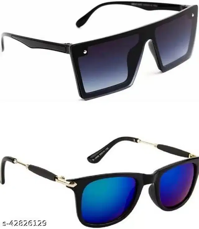 Sunglasses For Men, Pack of 2 (Black & Blue)