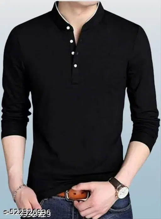 Acrylic Solid T-shirt For Men, Black (M)