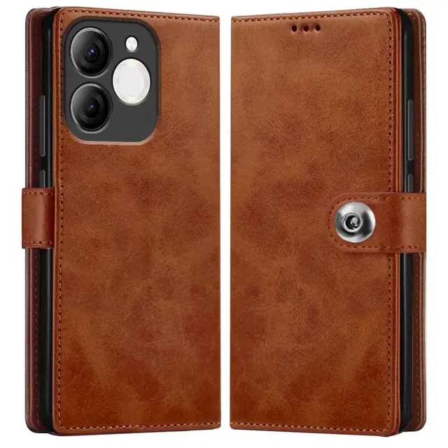 Artificial Leather Mobile Flip Cover for Itel A671Lc / Itel_A80, Brown