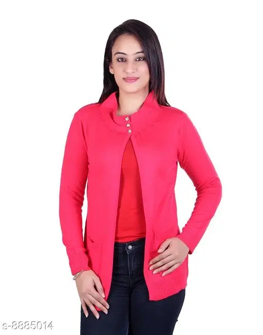 Acrylic Solid Sweater for Women (Dark Pink, XL)