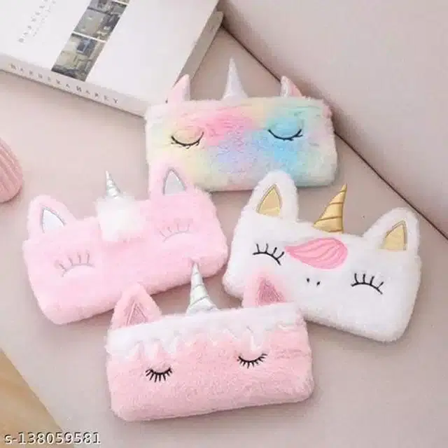 Unicorn Fur Pencil Pouch, Multicolor, Pack of 4
