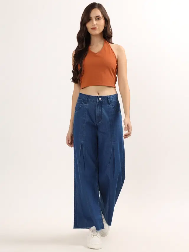 Women Flared Mid Rise Blue Jeans, Mid Blue - 2 (28)