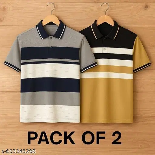 Cotton Blend Striped T-shirt for men, Multicolour (M) Pack of 2