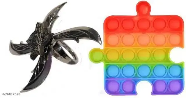 Spinner & Silicone Pop It Fidget Stress Relief Toy, Multicolor, Pack of 2