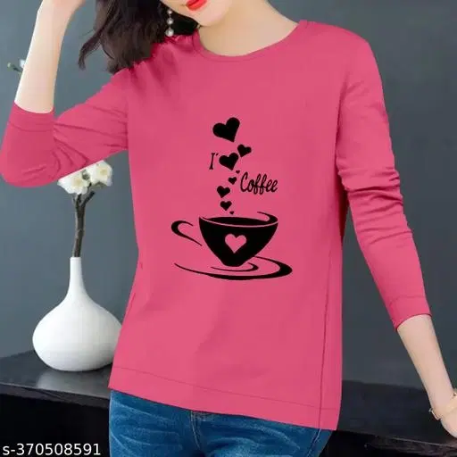 Cotton Printed Sweatshirt for Women (Dark Pink, M)