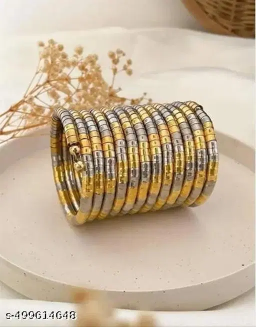 Duo-Tone Golden Silver Stackable Cuff Bracelets for Women and Girls