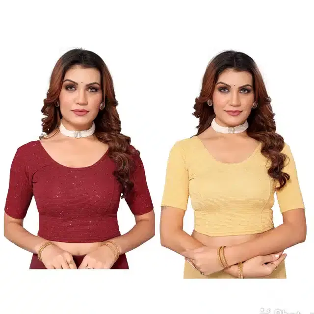 Half Sleeves Stitched Blouse for Women, Pack of 2 (Multicolor, 30)