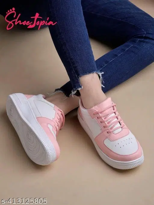 Solid Synthetic Sneakers for Women (Pink, IND-3)