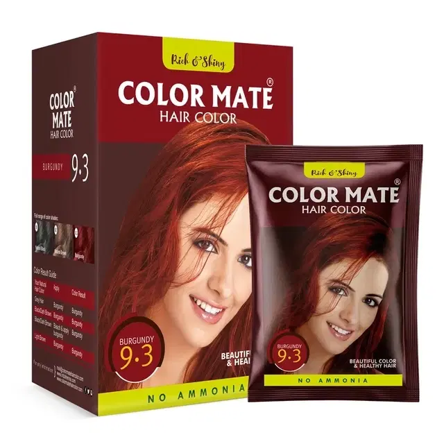 Color Mate Powder Hair Color With Amla, Shikakai & Himalayan Herbs | Long-Lasting, Grey Coverage, Ammonia Free Hair Colour | Unisex, 9.3 Burgundy, 15 g Pack Of 1
