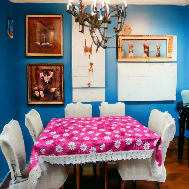 Polyester Printed Table Cloth, Pink, 60x90 inches