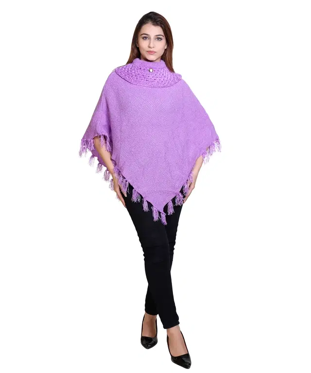 Woolen Self-Design Ponchos for Women (Purple, XL)