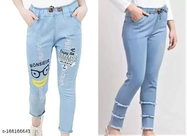 Denim Jeans for Girls, Pack of 2 (Blue, 11-12 Years)