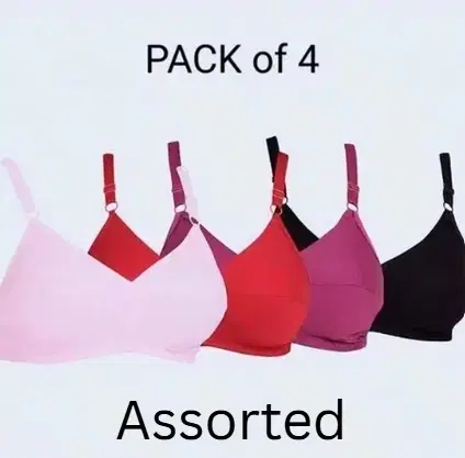 Cotton Solid Non-Padded Bras for Women, Pack of 4, Multicolor (32 A)