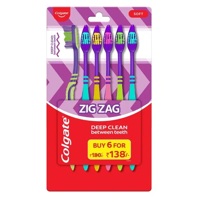 Colgate ZigZag Soft Bristle Toothbrush - 6 Pc