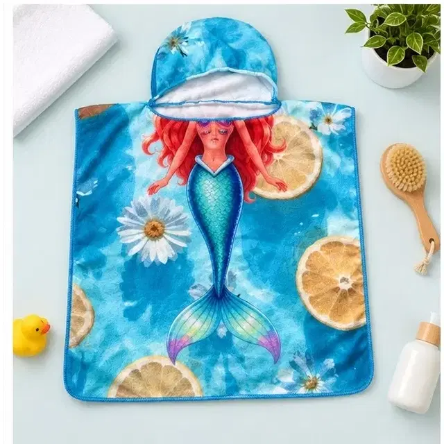 SimpleHome Kids Poncho Towel 60x60cm 250gsm Polyester Mermaid