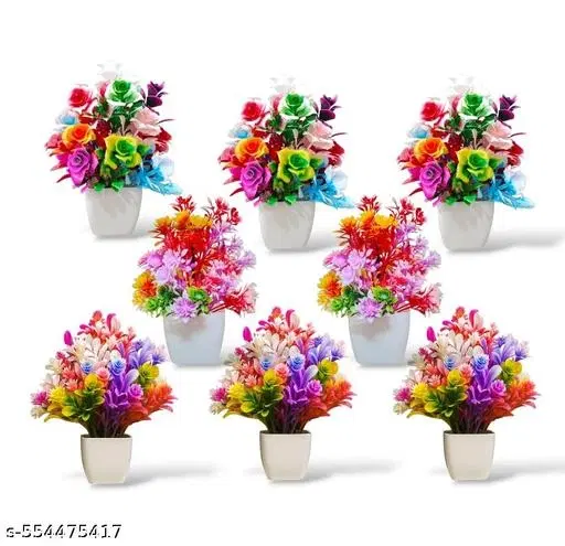 Plastic Artificial Flowers, Multioclor, Pack of 8
